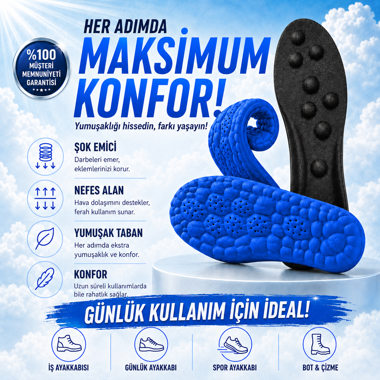 UltraSoft AirFlex Şok Emici Nefes Alan Ekstra Konfor Ayakkabı Tabanlığı