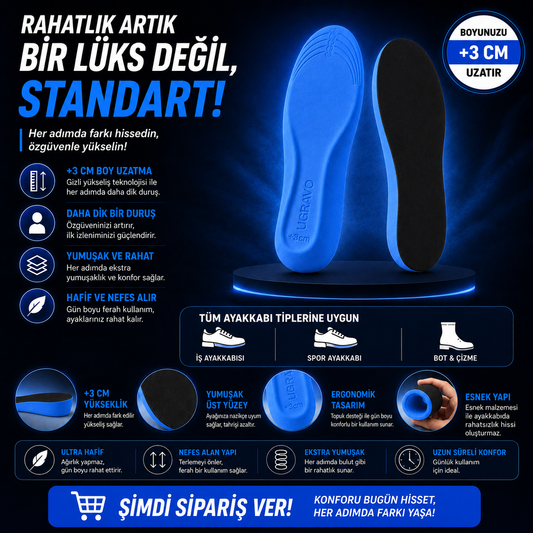 FUSPET LiftPro — 3 cm Gizli Topuk Yükseltici Boy Uzatan Tam Boy Ayakkabı Tabanlığı